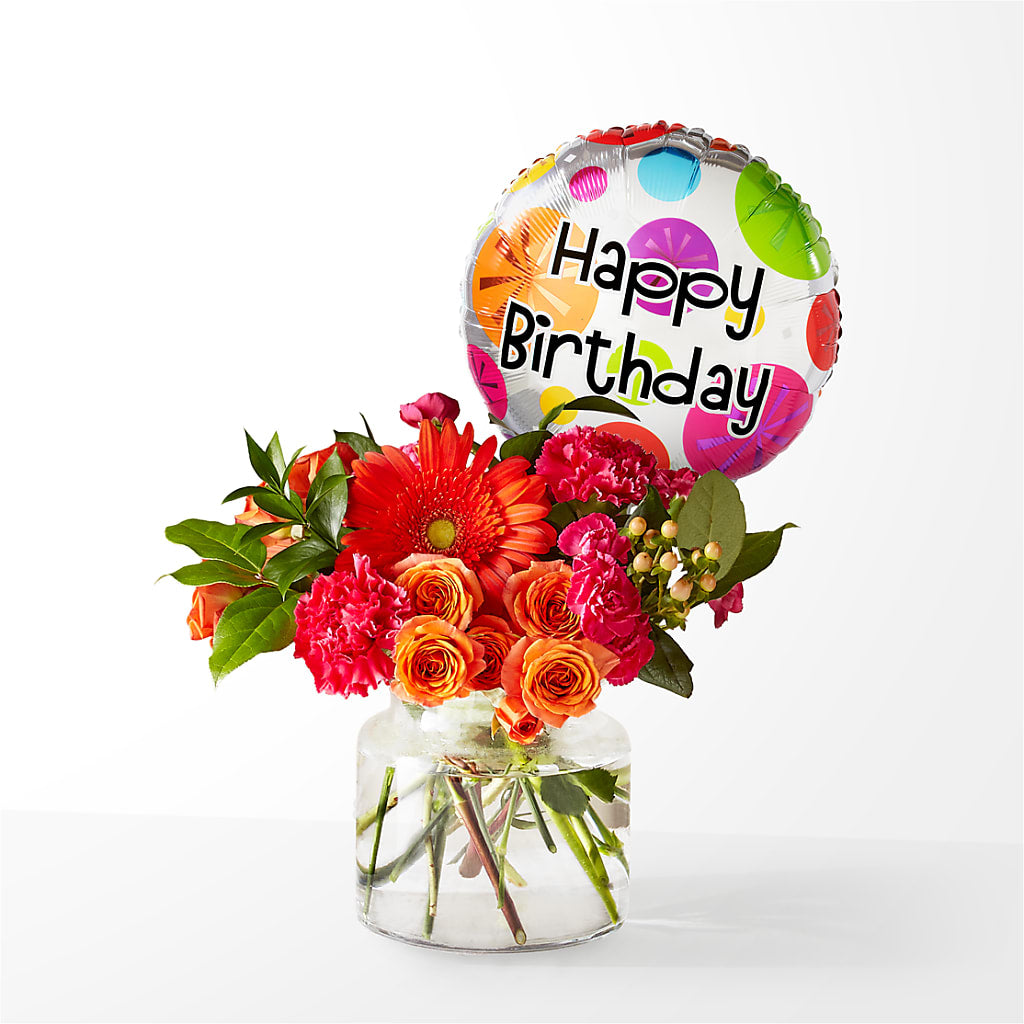 Fiesta Bouquet with Birthday Balloon – MELINDA MCCOY'S FLOWERS, Long Beach CA