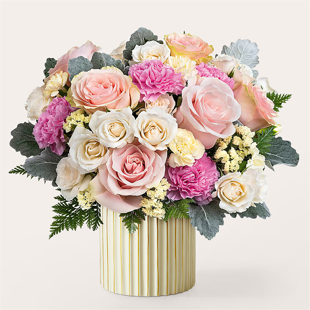 Blissful Moments Bouquet with Ivory Vase – MELINDA MCCOY'S FLOWERS, Long Beach CA