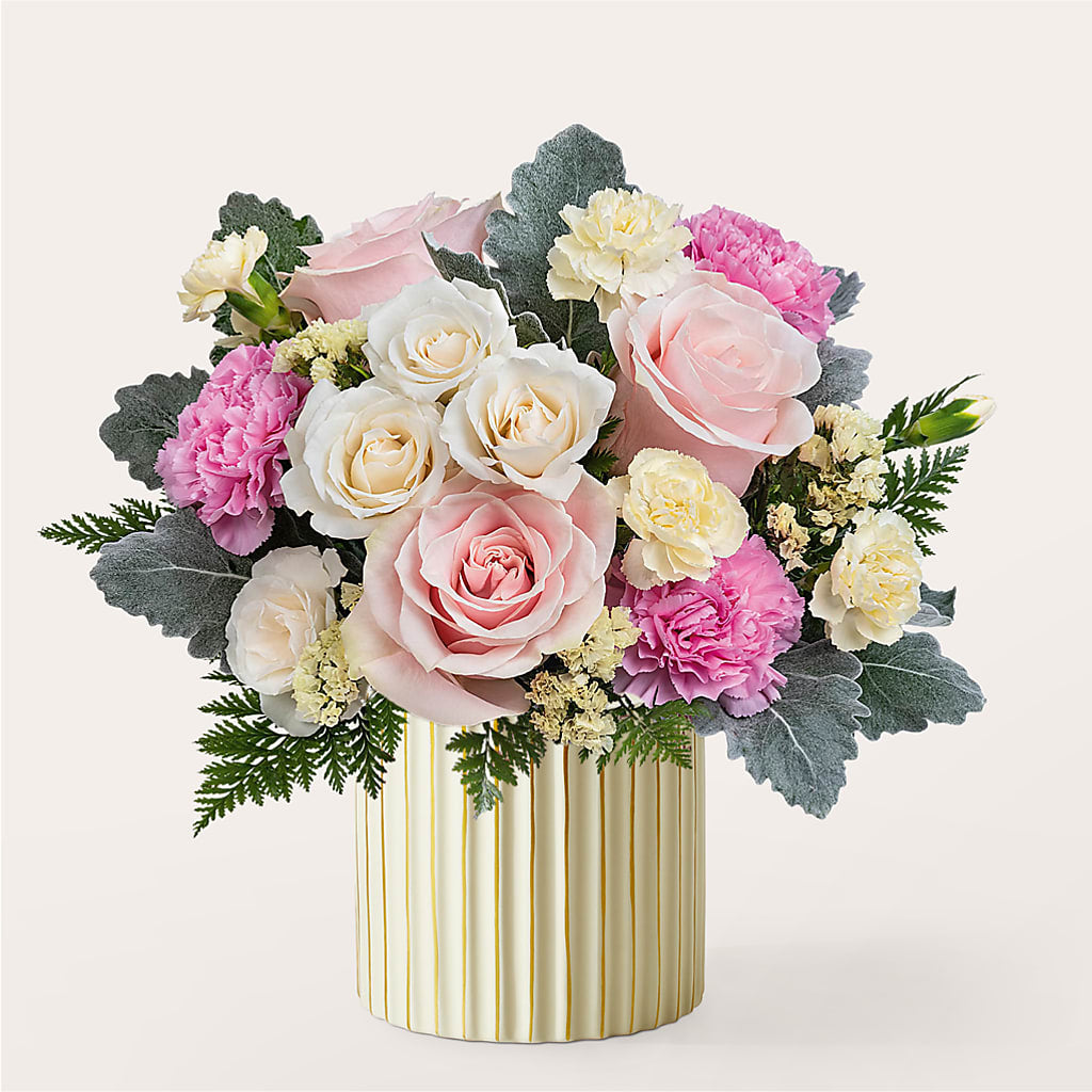 Blissful Moments Bouquet with Ivory Vase – MELINDA MCCOY'S FLOWERS, Long Beach CA