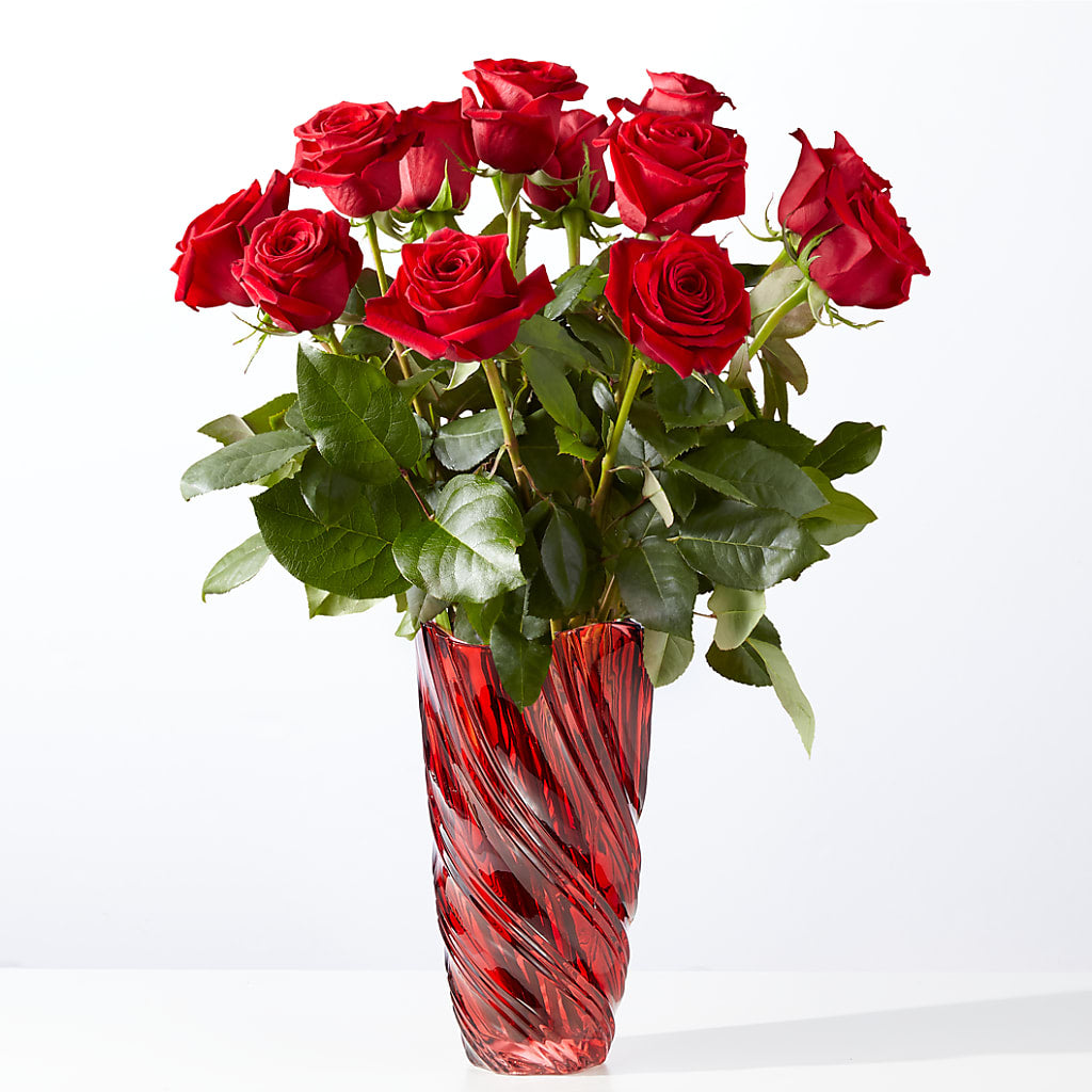 Classic Love Red Rose Bouquet with Luxe Swirl Vase – MELINDA MCCOY'S FLOWERS, Long Beach CA
