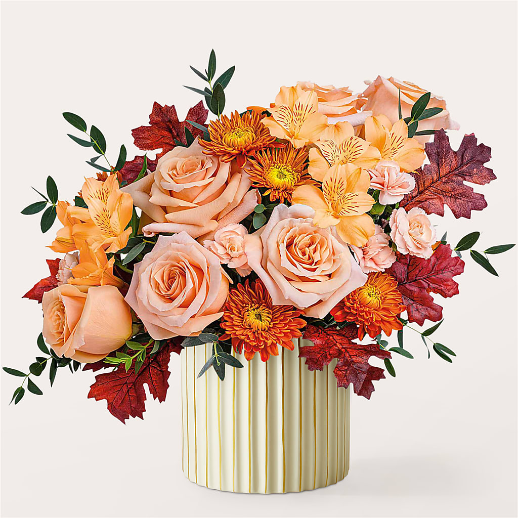 Spiced Latte Bouquet with Ivory Vase – MELINDA MCCOY'S FLOWERS, Long Beach CA