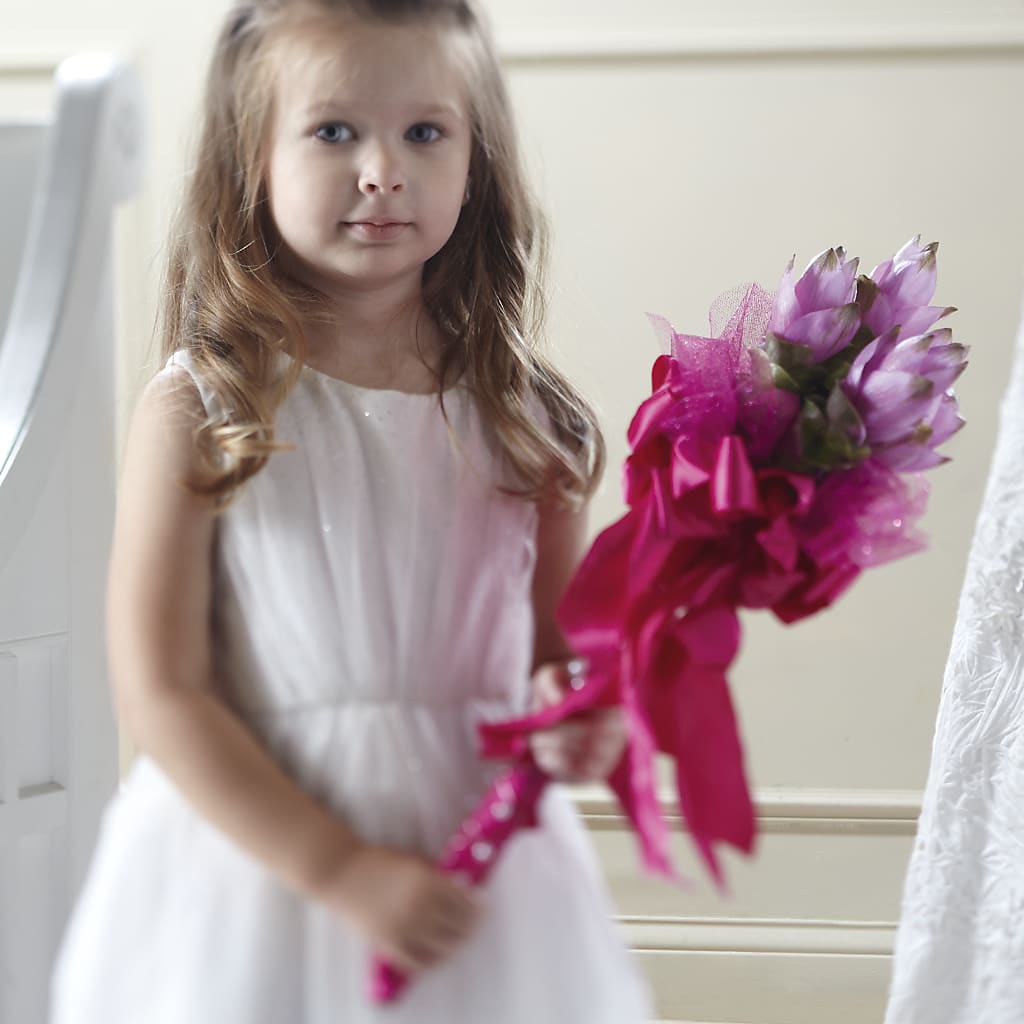 Sparkle Pink Flower Girl Bouquet – MELINDA MCCOY'S FLOWERS, Long Beach CA