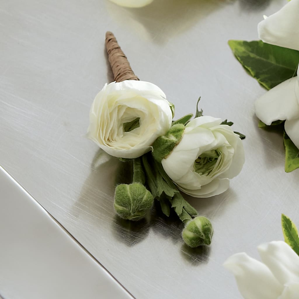White Ranunculus Boutonniere – MELINDA MCCOY'S FLOWERS, Long Beach CA