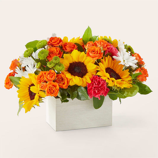 Sun-drenched Blooms Box Bouquet – MELINDA MCCOY'S FLOWERS, Long Beach CA