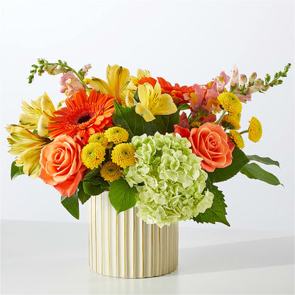 Autumn Sunshine Bouquet with Ivory Vase – MELINDA MCCOY'S FLOWERS, Long Beach CA
