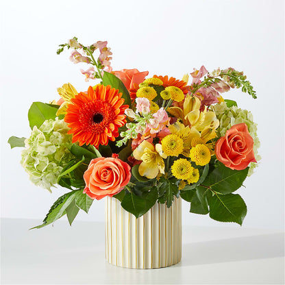 Autumn Sunshine Bouquet with Ivory Vase – MELINDA MCCOY'S FLOWERS, Long Beach CA