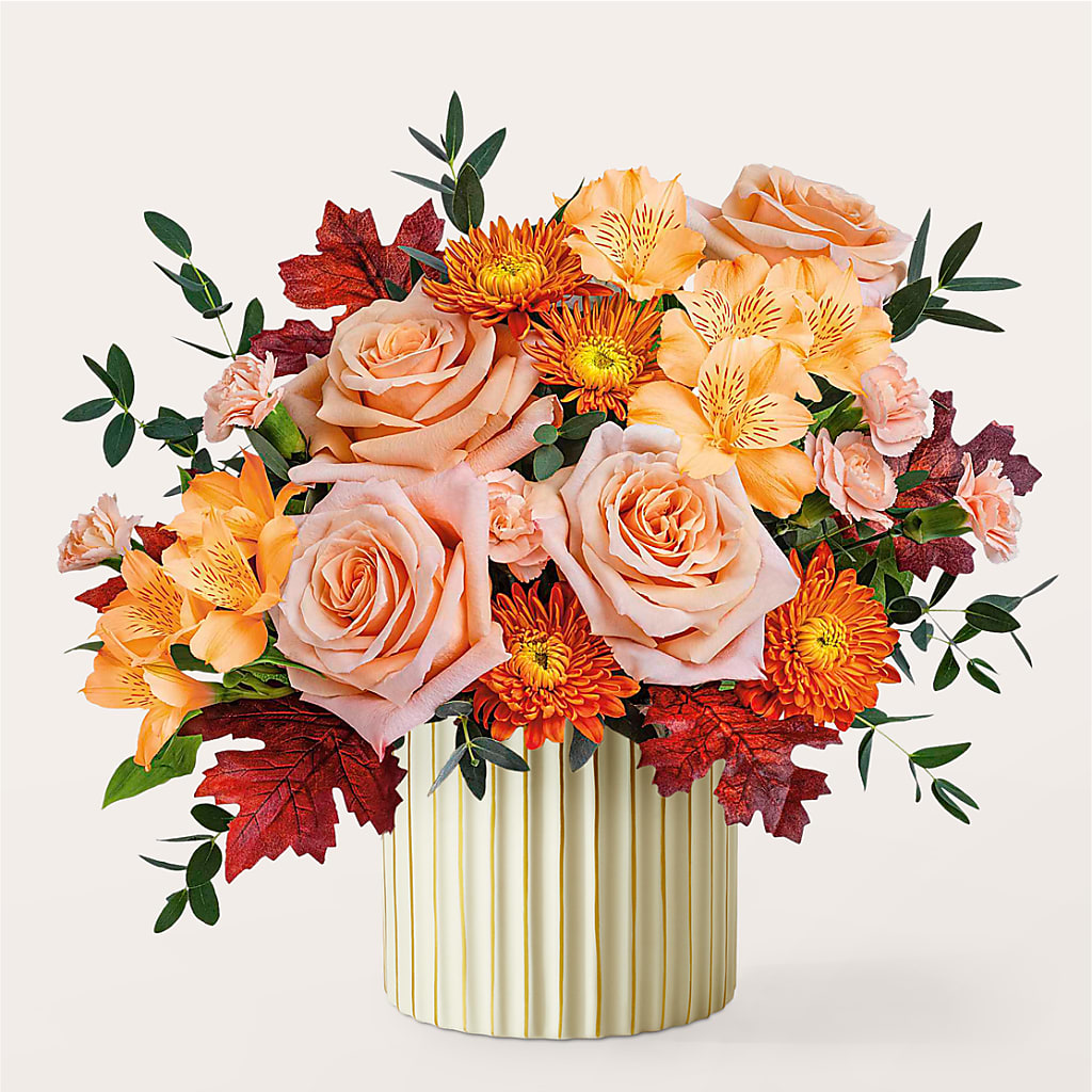 Spiced Latte Bouquet with Ivory Vase – MELINDA MCCOY'S FLOWERS, Long Beach CA