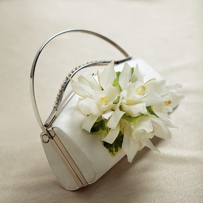 White Purse Decor – MELINDA MCCOY'S FLOWERS, Long Beach CA